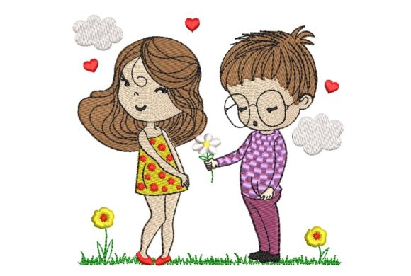 Boy and Girl Love Embroidery Design