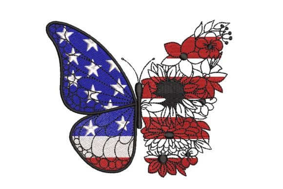 Butterfly USA Flag with Flowers