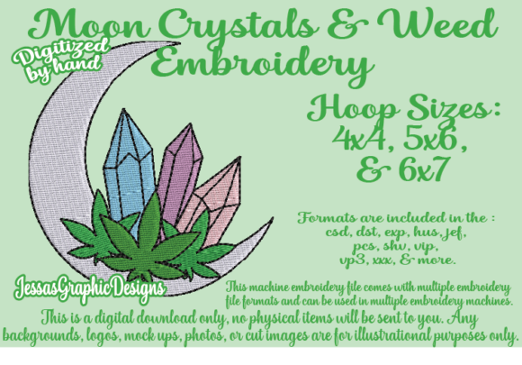 Moon Crystals Cannabis Embroidery Design